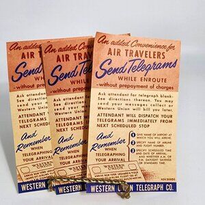 3 Vintage Western Union Air Travelers Send Telegrams Flyer Advertisement 1950s